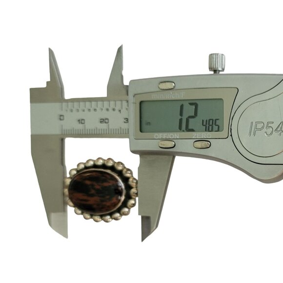 Sterling 925 Mexico Mahogany Obsidian Oval Clip On Earrings K49 - Picture 7 of 9